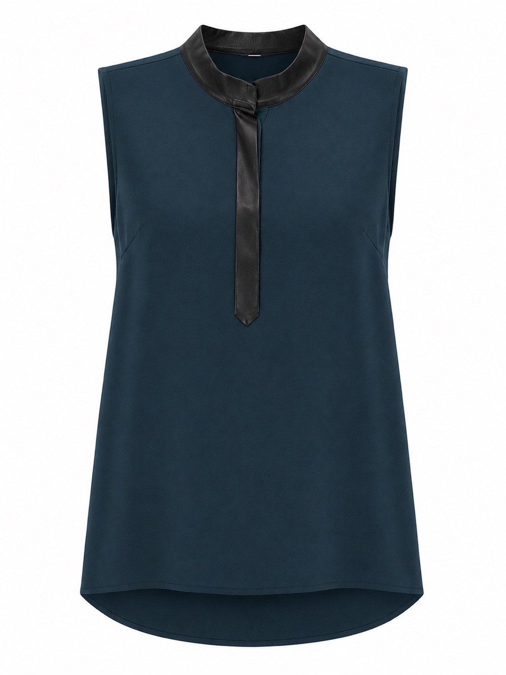 Elie Tahari Sleeveless Teal Blouse w/ Lamb Leather Trim Collar Office Chic M